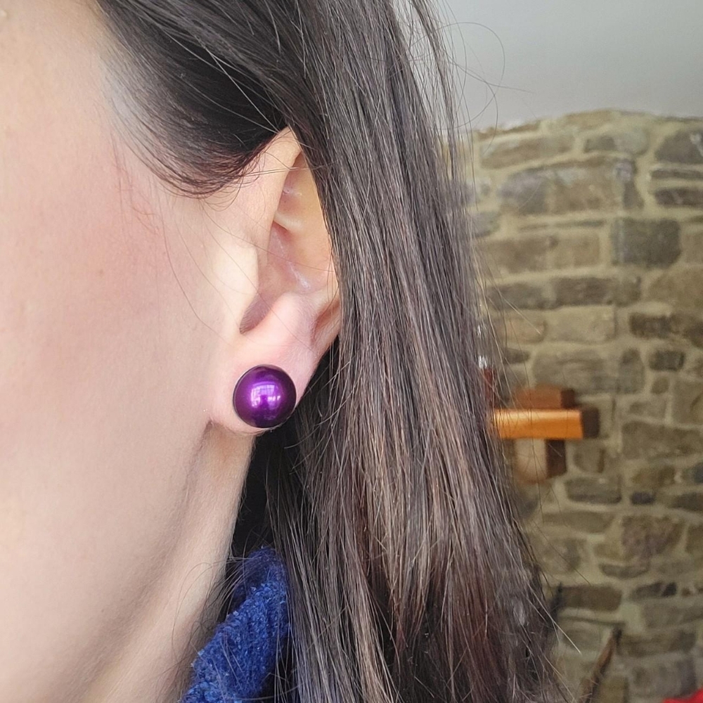 Classic Metallic Purple Stud Earrings